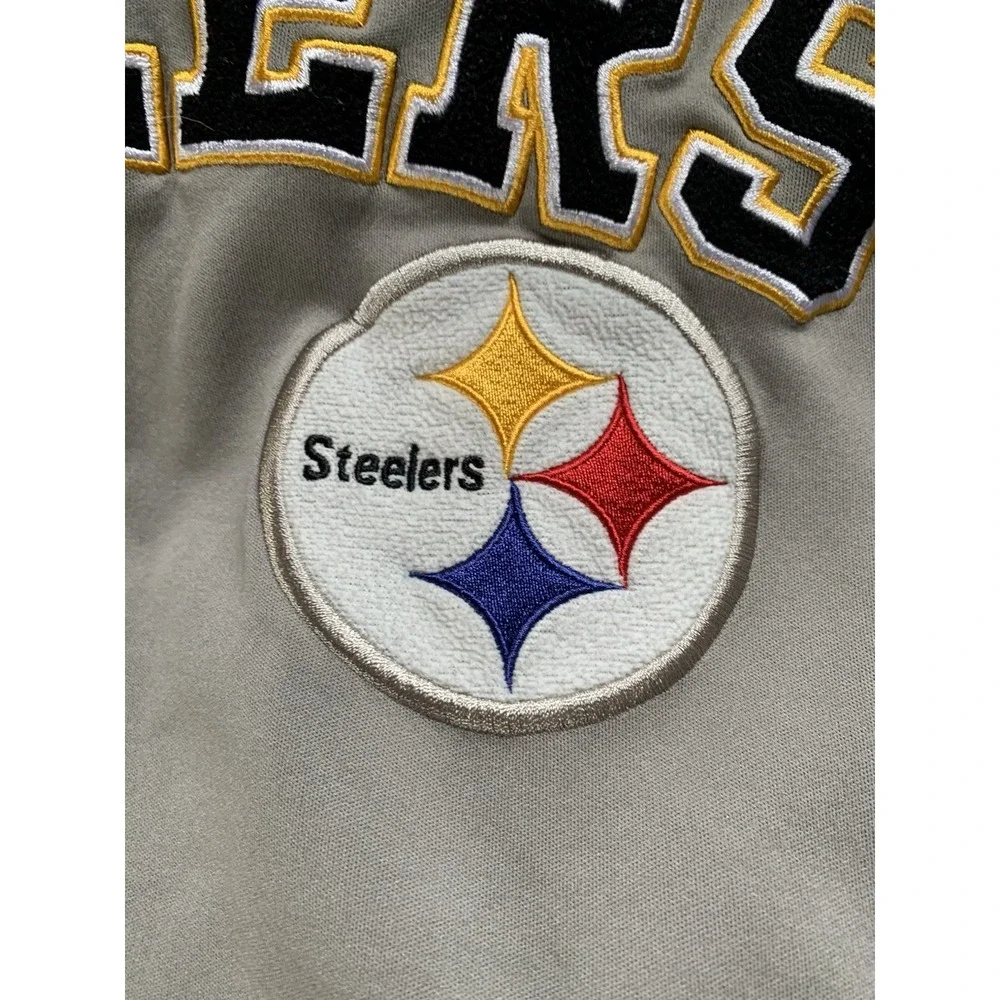 Pittsburgh Steelers NFL Men's Large Gray Full Zip Hooded‎ Fleece Jacket